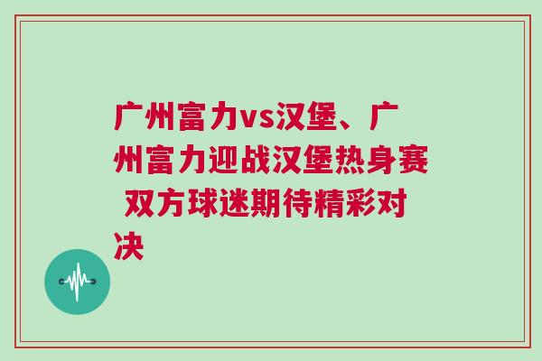 廣州富力vs漢堡、廣州富力迎戰漢堡熱身賽 雙方球迷期待精彩對決