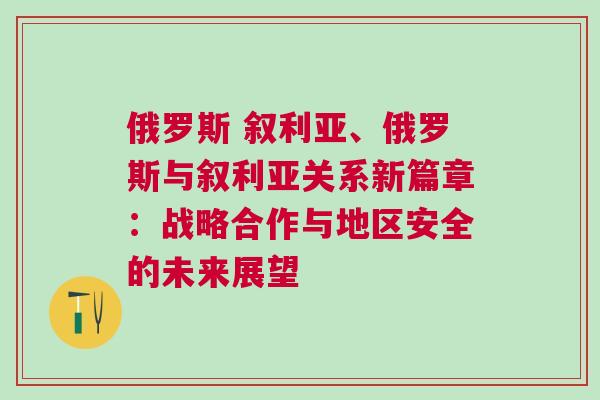 俄羅斯 敘利亞、俄羅斯與敘利亞關系新篇章：戰(zhàn)略合作與地區(qū)安全的未來展望