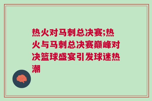 熱火對馬刺總決賽;熱火與馬刺總決賽巔峰對決籃球盛宴引發球迷熱潮 熱火對馬刺總決賽;熱火與馬刺總決賽巔峰對決籃球盛宴引發球迷熱潮