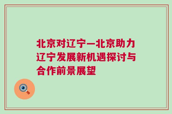 北京對遼寧—北京助力遼寧發展新機遇探討與合作前景展望