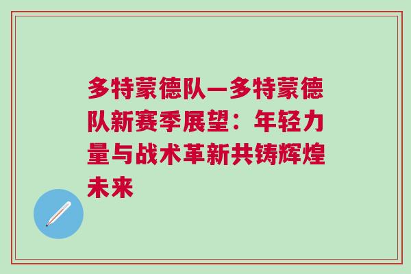 多特蒙德隊—多特蒙德隊新賽季展望：年輕力量與戰(zhàn)術(shù)革新共鑄輝煌未來