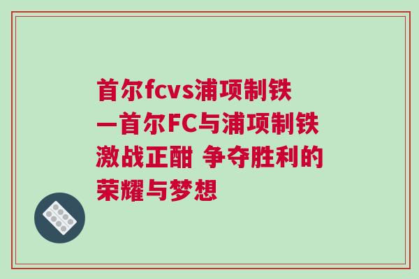 首爾fcvs浦項制鐵—首爾FC與浦項制鐵激戰正酣 爭奪勝利的榮耀與夢想