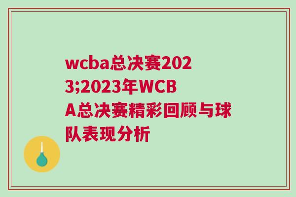 wcba總決賽2023;2023年WCBA總決賽精彩回顧與球隊表現(xiàn)分析