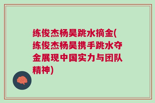 練俊杰楊昊跳水摘金(練俊杰楊昊攜手跳水奪金展現(xiàn)中國實力與團隊精神)