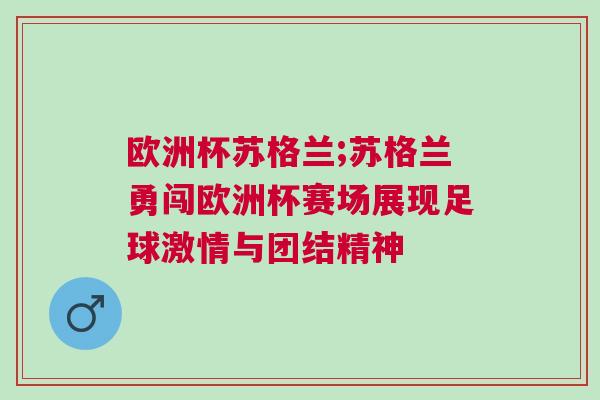 歐洲杯蘇格蘭;蘇格蘭勇闖歐洲杯賽場展現(xiàn)足球激情與團(tuán)結(jié)精神