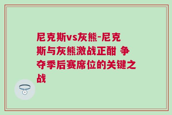 尼克斯vs灰熊-尼克斯與灰熊激戰正酣 爭奪季后賽席位的關鍵之戰