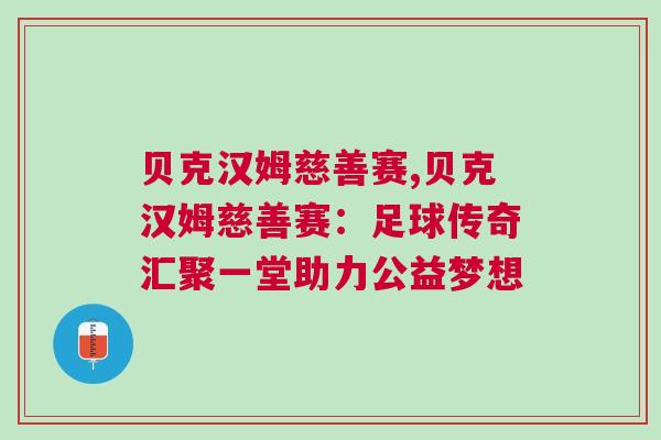 貝克漢姆慈善賽,貝克漢姆慈善賽：足球傳奇匯聚一堂助力公益夢(mèng)想