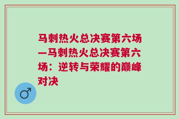 馬刺熱火總決賽第六場—馬刺熱火總決賽第六場：逆轉與榮耀的巔峰對決